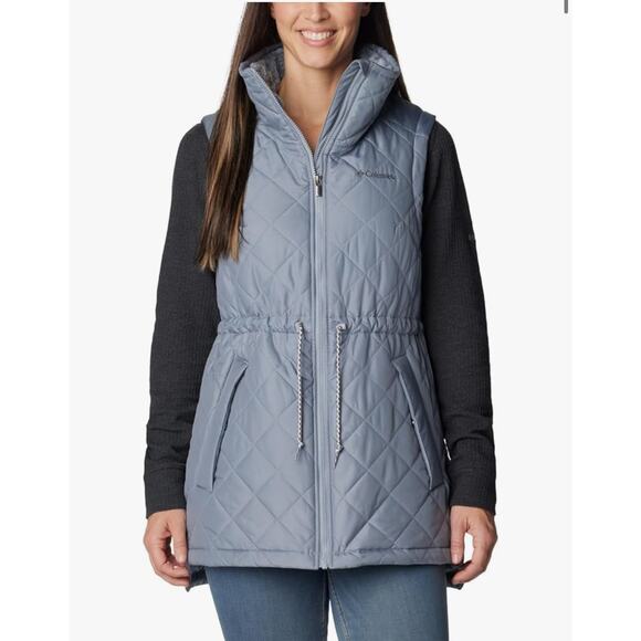 Columbia Copper Crest Mid Vest Womens Size L Grey Plush Lined Quilted Full Zip - Picture 1 of 7